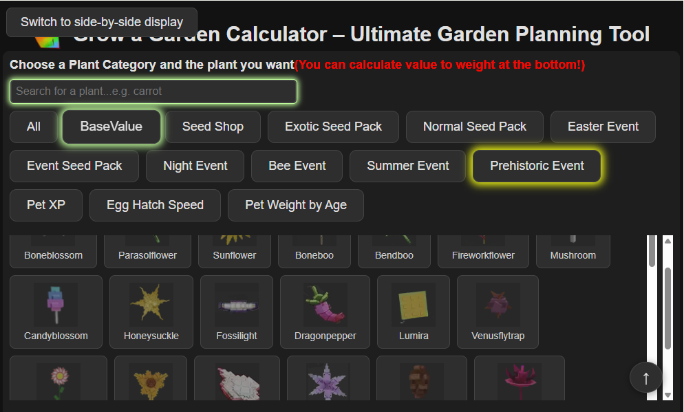 grow a garden calculator screenshot